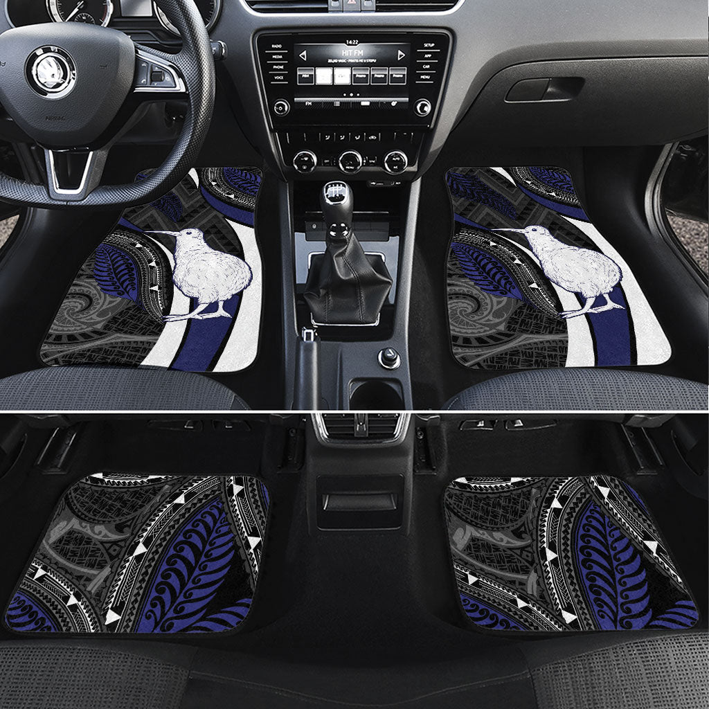 New Zealand Kiwi Car Mats Silver Fern Tribal Pattern DT05 Set 4pcs Navy - Polynesian Pride