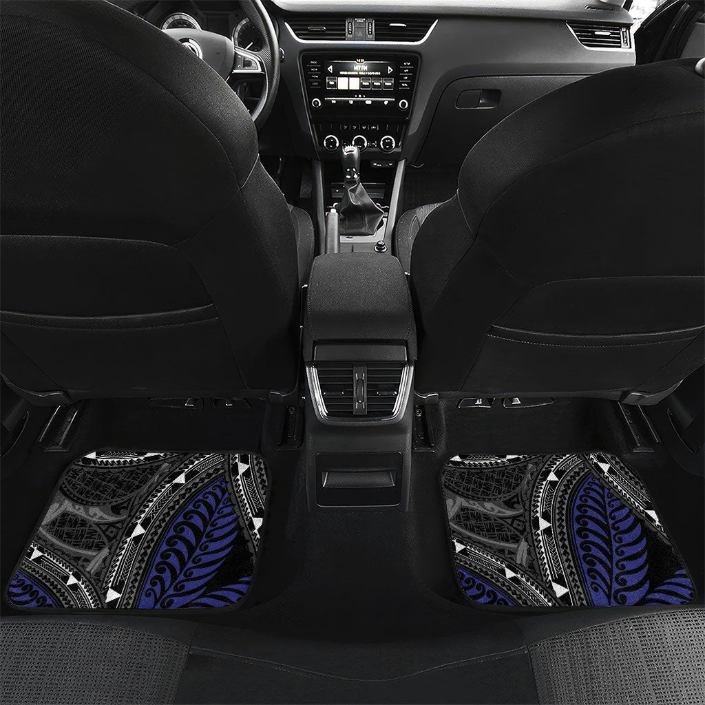 New Zealand Kiwi Car Mats Silver Fern Tribal Pattern DT05 Set 2pcs - Back Navy - Polynesian Pride