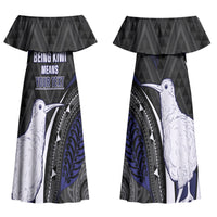 Personalised New Zealand Kiwi Couples Matching Off Shoulder Maxi Dress and Long Sleeve Button Shirt Silver Fern Tribal Pattern DT05 - Polynesian Pride