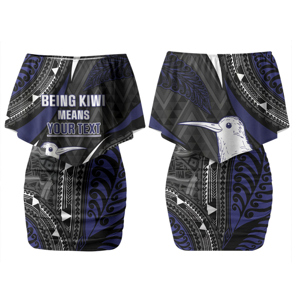 Personalised New Zealand Kiwi Couples Matching Off Shoulder Short Dress and Long Sleeve Button Shirt Silver Fern Tribal Pattern DT05 - Polynesian Pride
