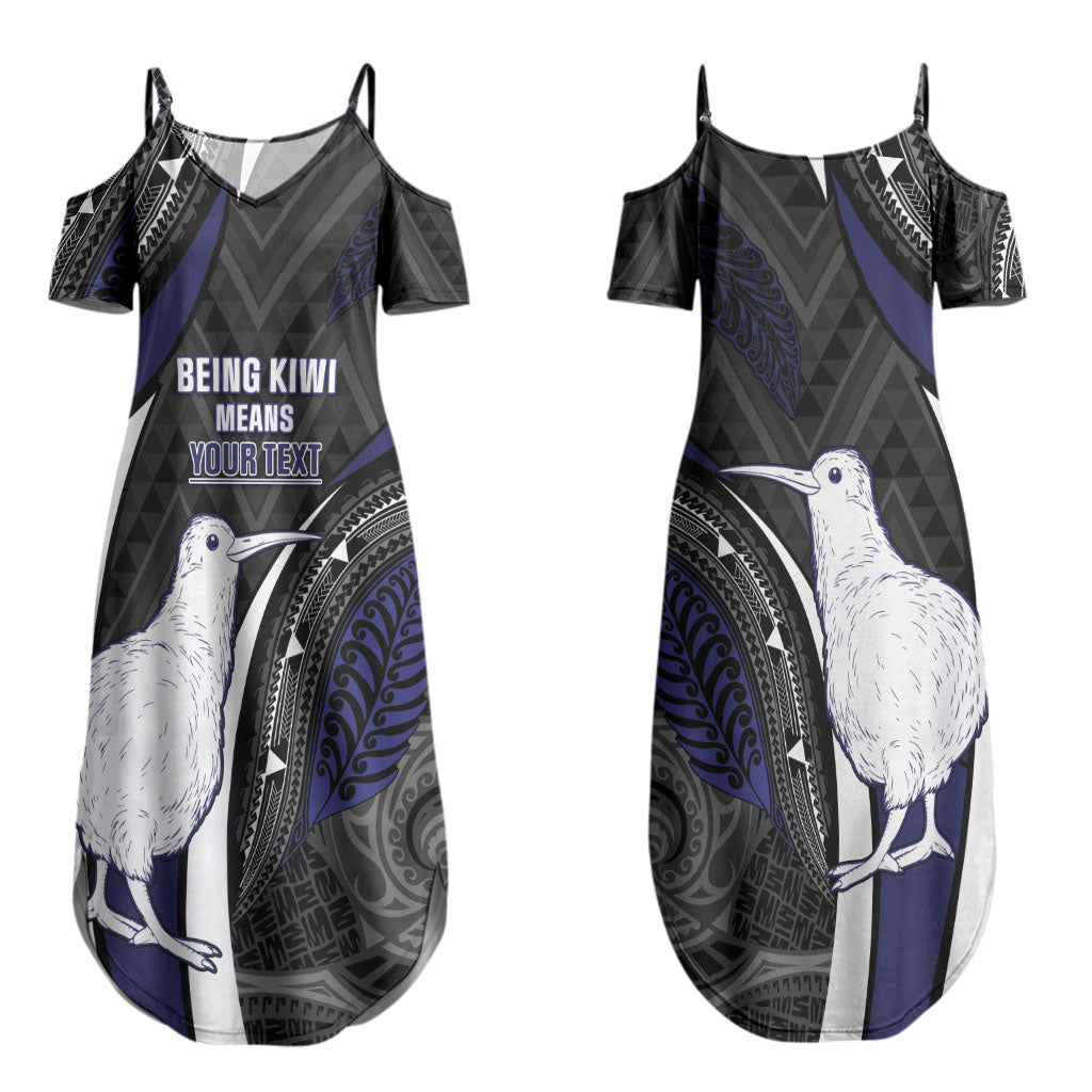 Personalised New Zealand Kiwi Couples Matching Summer Maxi Dress and Hawaiian Shirt Silver Fern Tribal Pattern DT05 - Polynesian Pride