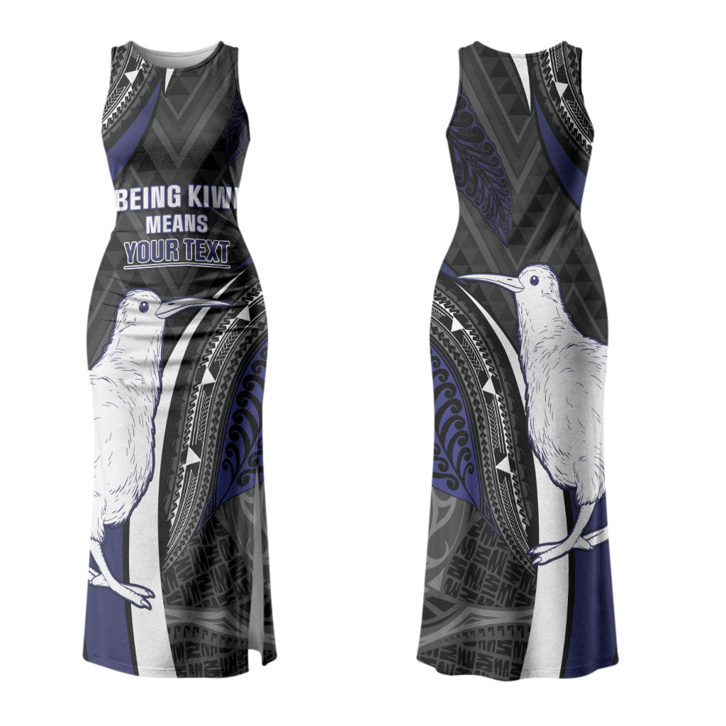 Personalised New Zealand Kiwi Couples Matching Tank Maxi Dress and Long Sleeve Button Shirt Silver Fern Tribal Pattern DT05 - Polynesian Pride