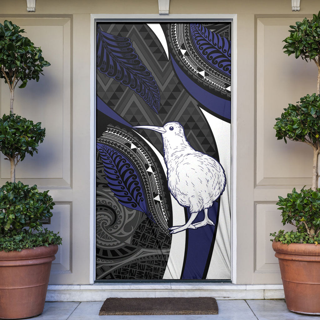New Zealand Kiwi Door Cover Silver Fern Tribal Pattern