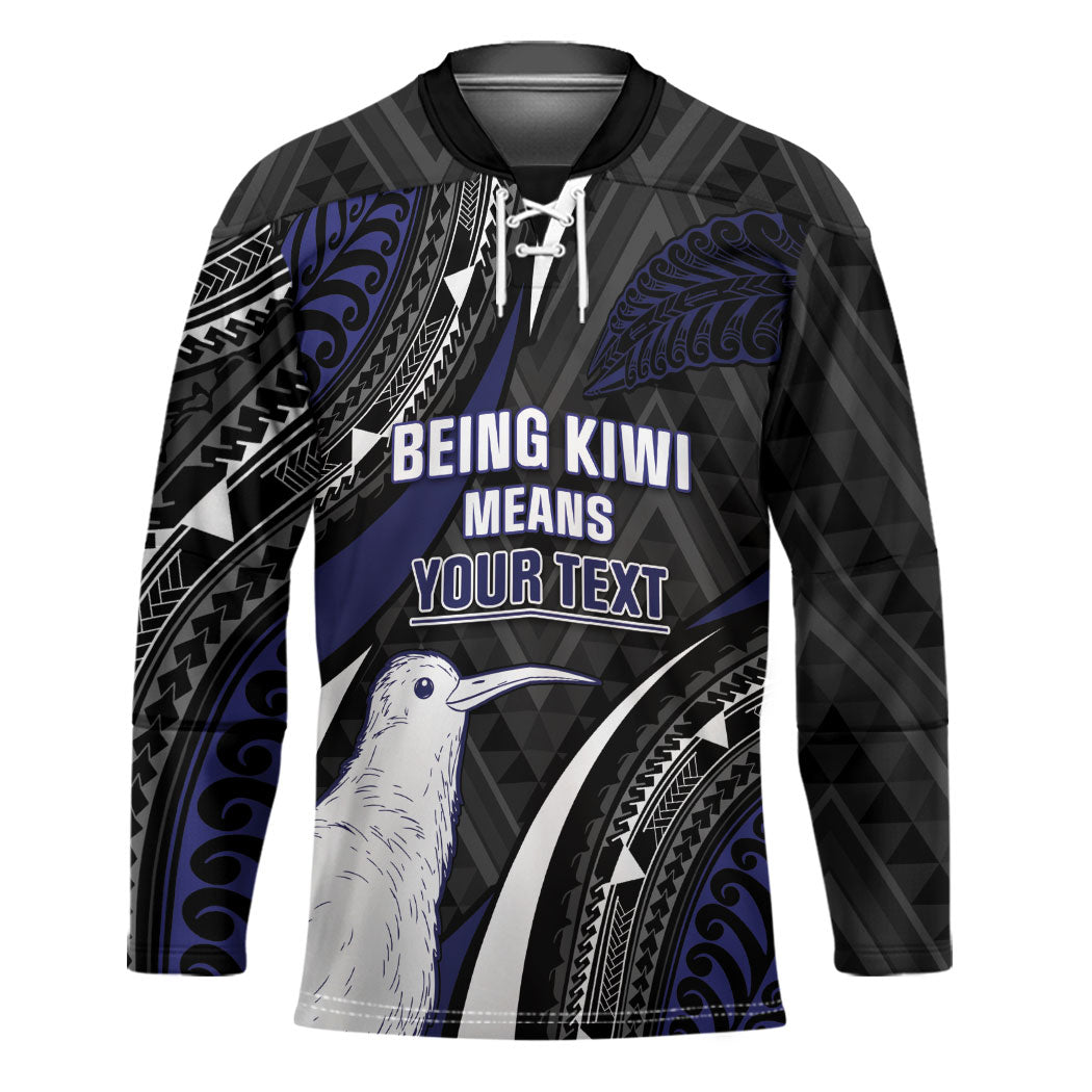 Personalised New Zealand Kiwi Hockey Jersey Silver Fern Tribal Pattern
