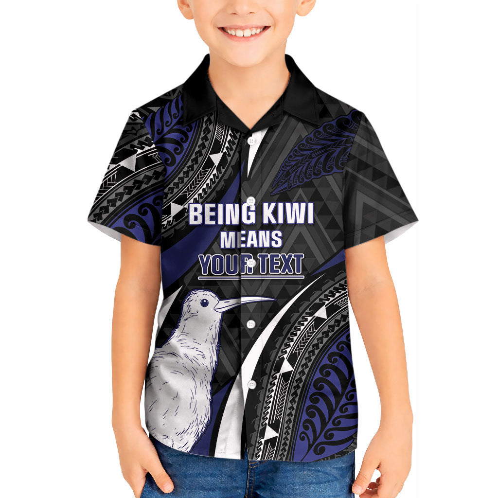 Personalised New Zealand Kiwi Kid Hawaiian Shirt Silver Fern Tribal Pattern