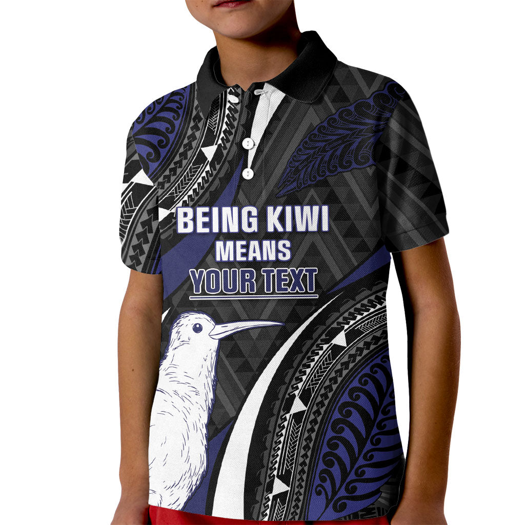 Personalised New Zealand Kiwi Kid Polo Shirt Silver Fern Tribal Pattern