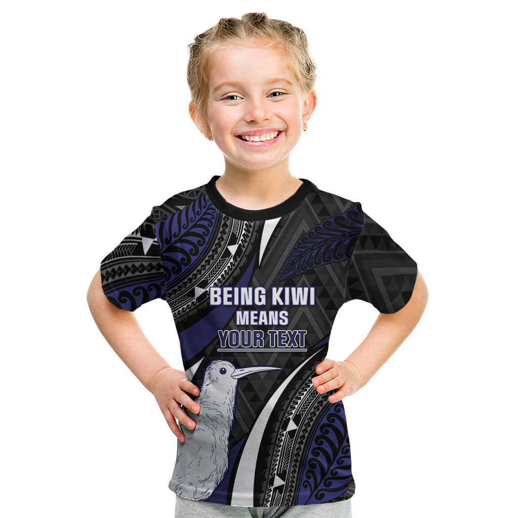 Personalised New Zealand Kiwi Kid T Shirt Silver Fern Tribal Pattern