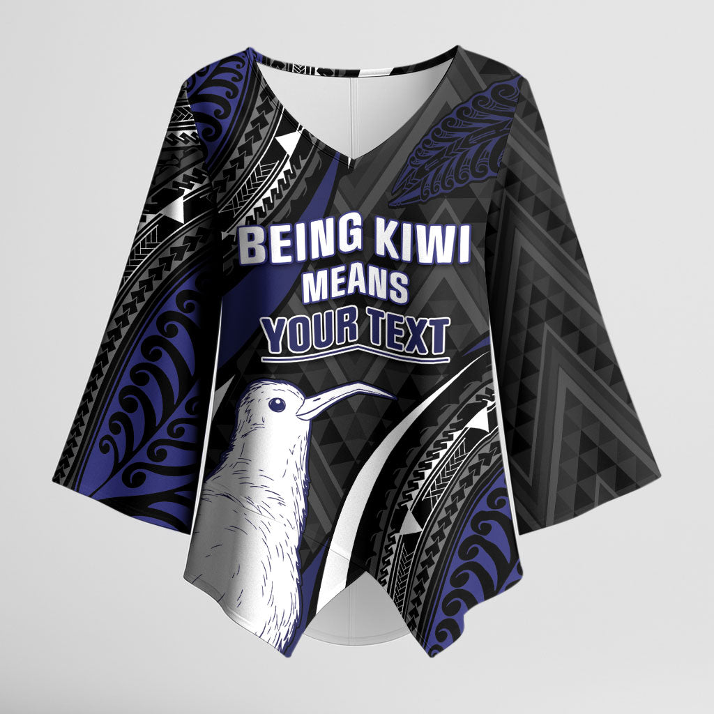 Personalised New Zealand Kiwi Kimono Sleeve Blouse Silver Fern Tribal Pattern