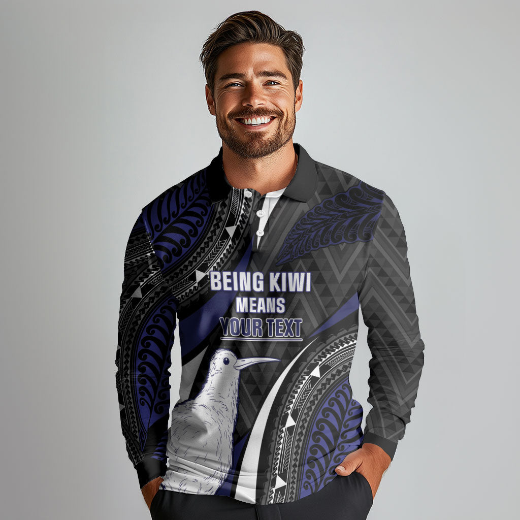 Personalised New Zealand Kiwi Long Sleeve Polo Shirt Silver Fern Tribal Pattern DT05 - Polynesian Pride