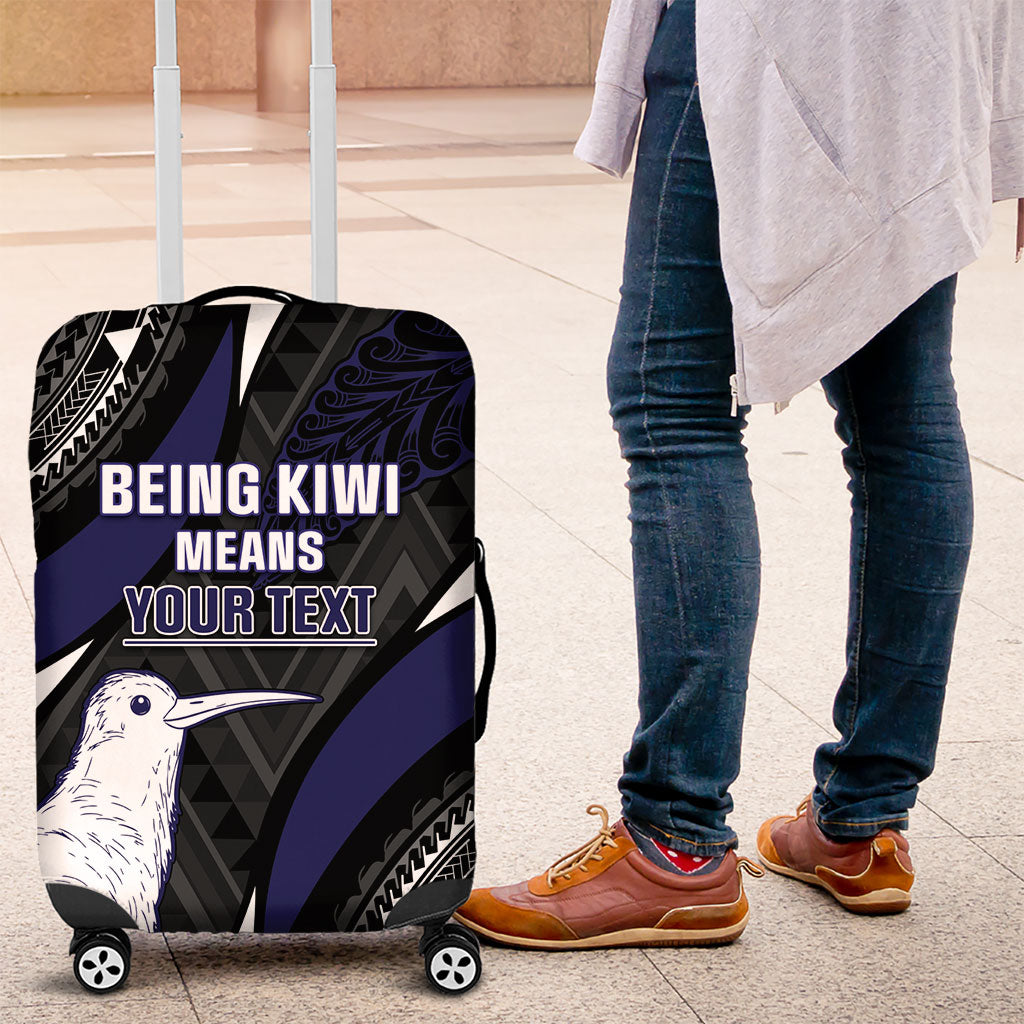 Personalised New Zealand Kiwi Luggage Cover Silver Fern Tribal Pattern