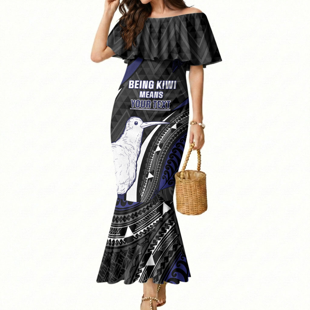 Personalised New Zealand Kiwi Mermaid Dress Silver Fern Tribal Pattern