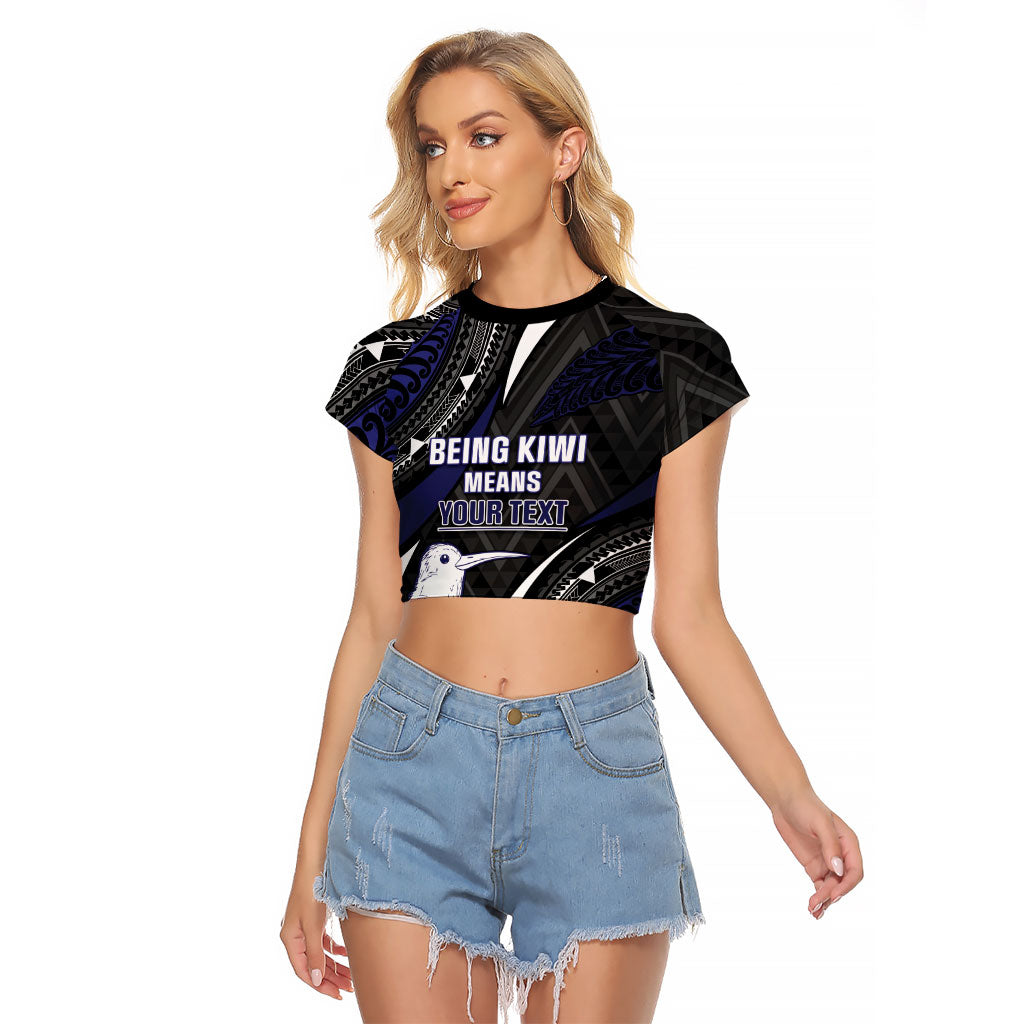 Personalised New Zealand Kiwi Raglan Cropped T Shirt Silver Fern Tribal Pattern