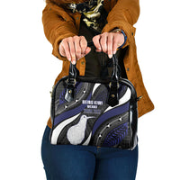 Personalised New Zealand Kiwi Shoulder Handbag Silver Fern Tribal Pattern DT05 One Size Navy - Polynesian Pride