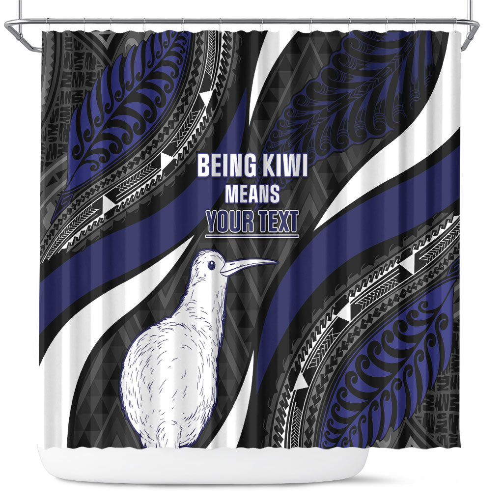 Personalised New Zealand Kiwi Shower Curtain Silver Fern Tribal Pattern
