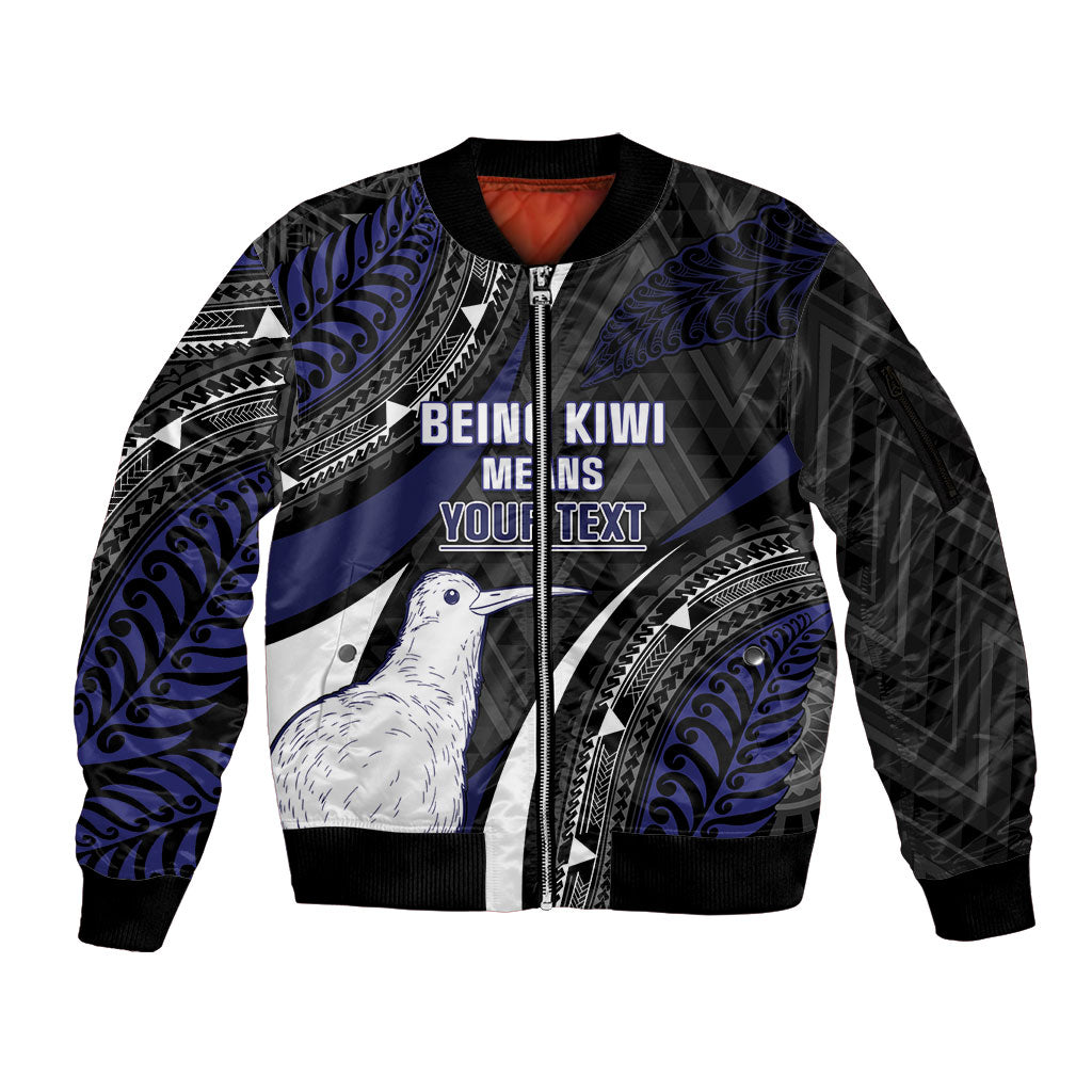 Personalised New Zealand Kiwi Sleeve Zip Bomber Jacket Silver Fern Tribal Pattern