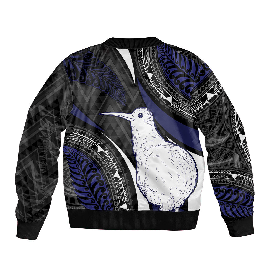 Personalised New Zealand Kiwi Sleeve Zip Bomber Jacket Silver Fern Tribal Pattern DT05 - Polynesian Pride