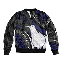 Personalised New Zealand Kiwi Sleeve Zip Bomber Jacket Silver Fern Tribal Pattern DT05 - Polynesian Pride