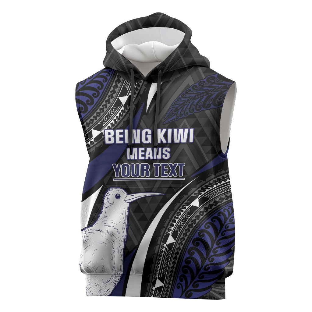 Personalised New Zealand Kiwi Sleeveless Hoodie Silver Fern Tribal Pattern