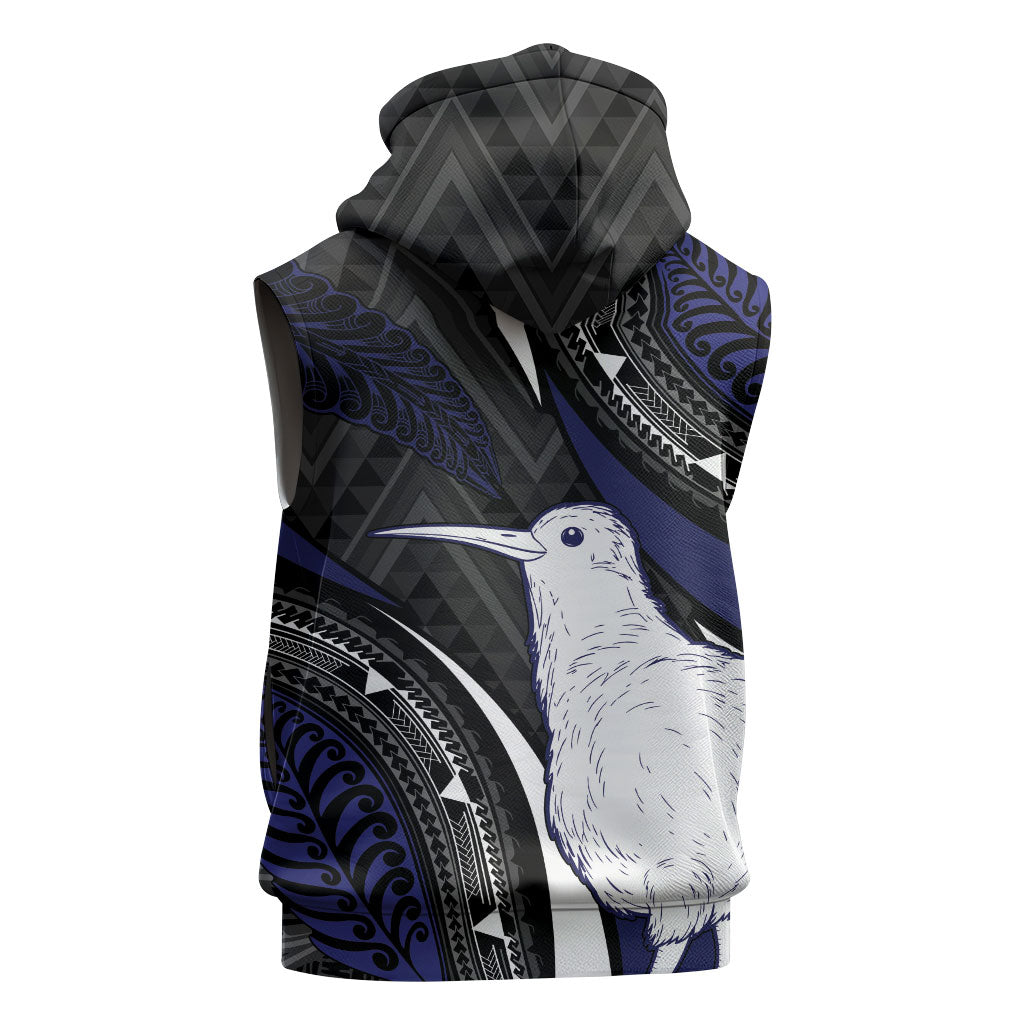 Personalised New Zealand Kiwi Sleeveless Zip Hoodie Silver Fern Tribal Pattern DT05 - Polynesian Pride