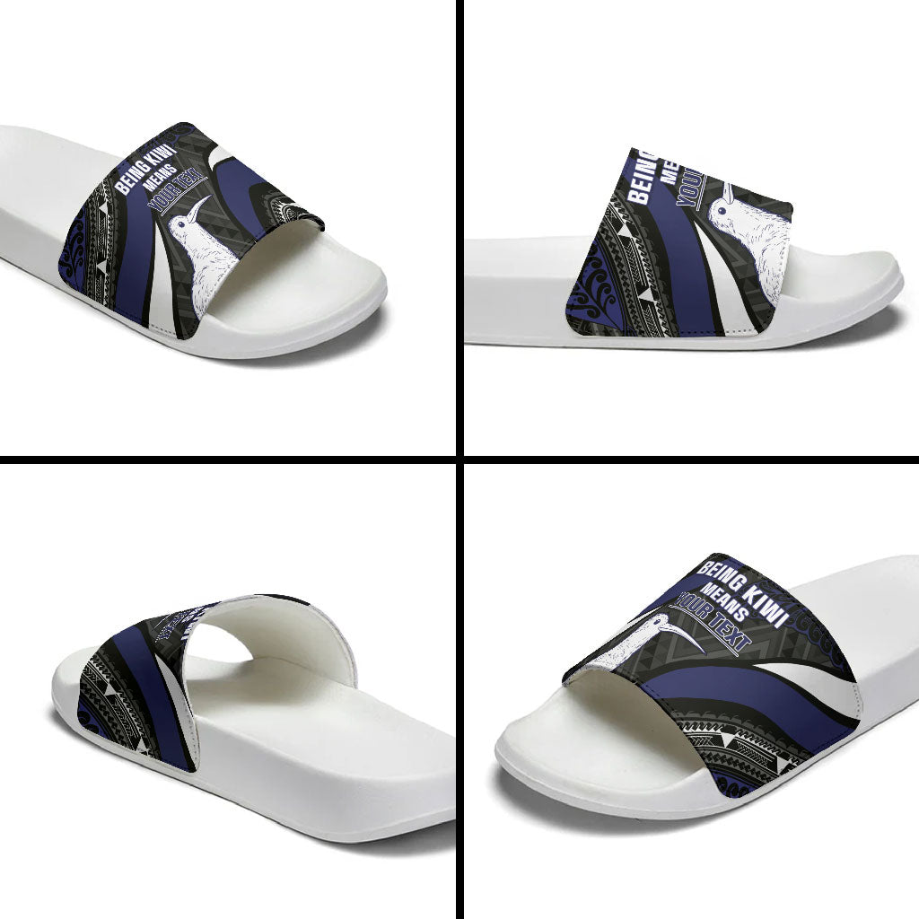Personalised New Zealand Kiwi Slide Sandals Silver Fern Tribal Pattern DT05 - Polynesian Pride