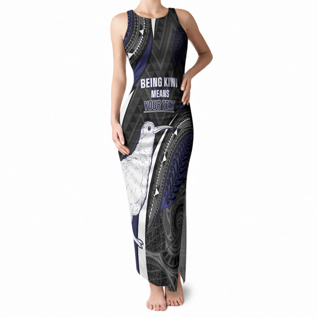 Personalised New Zealand Kiwi Tank Maxi Dress Silver Fern Tribal Pattern