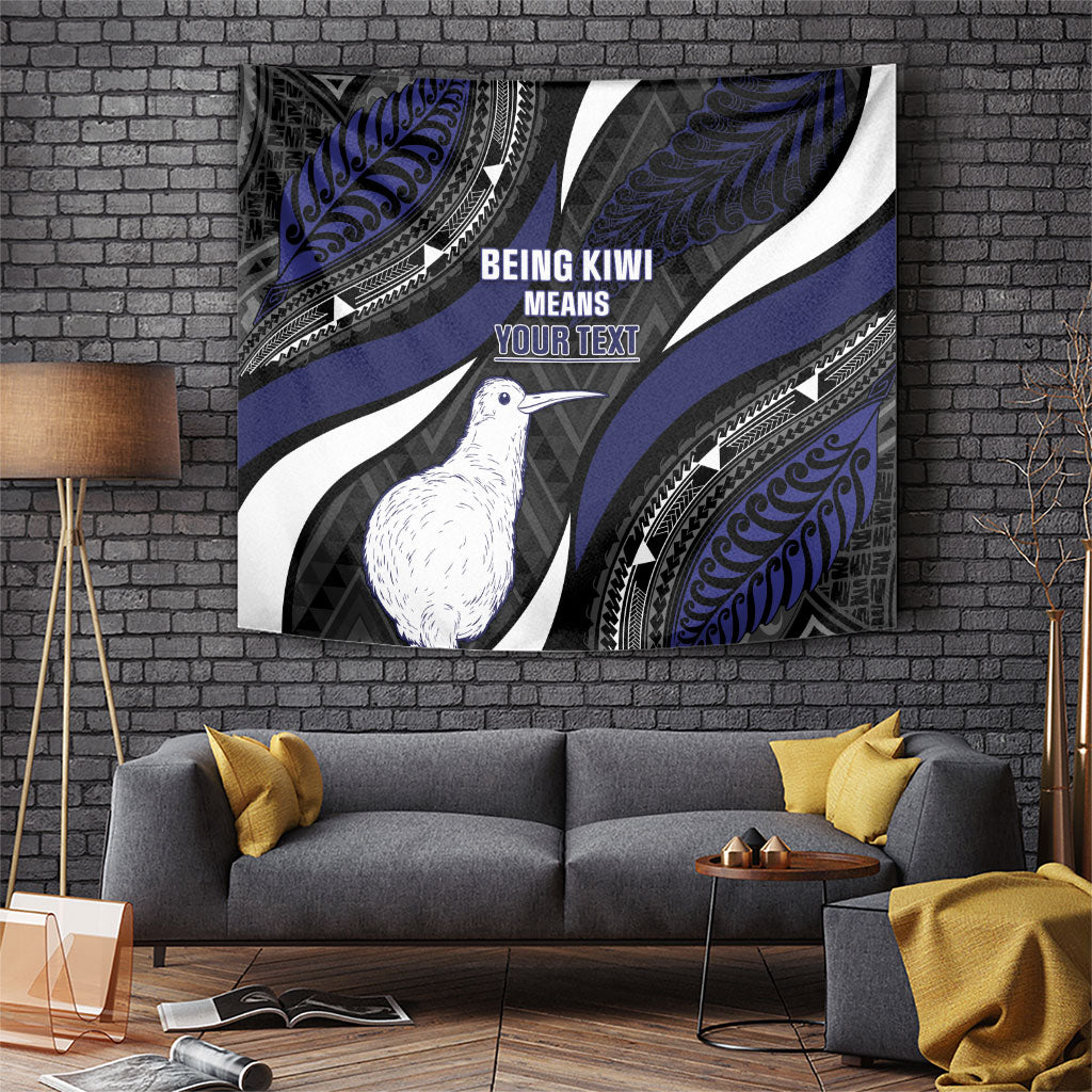 Personalised New Zealand Kiwi Tapestry Silver Fern Tribal Pattern DT05 Navy - Polynesian Pride