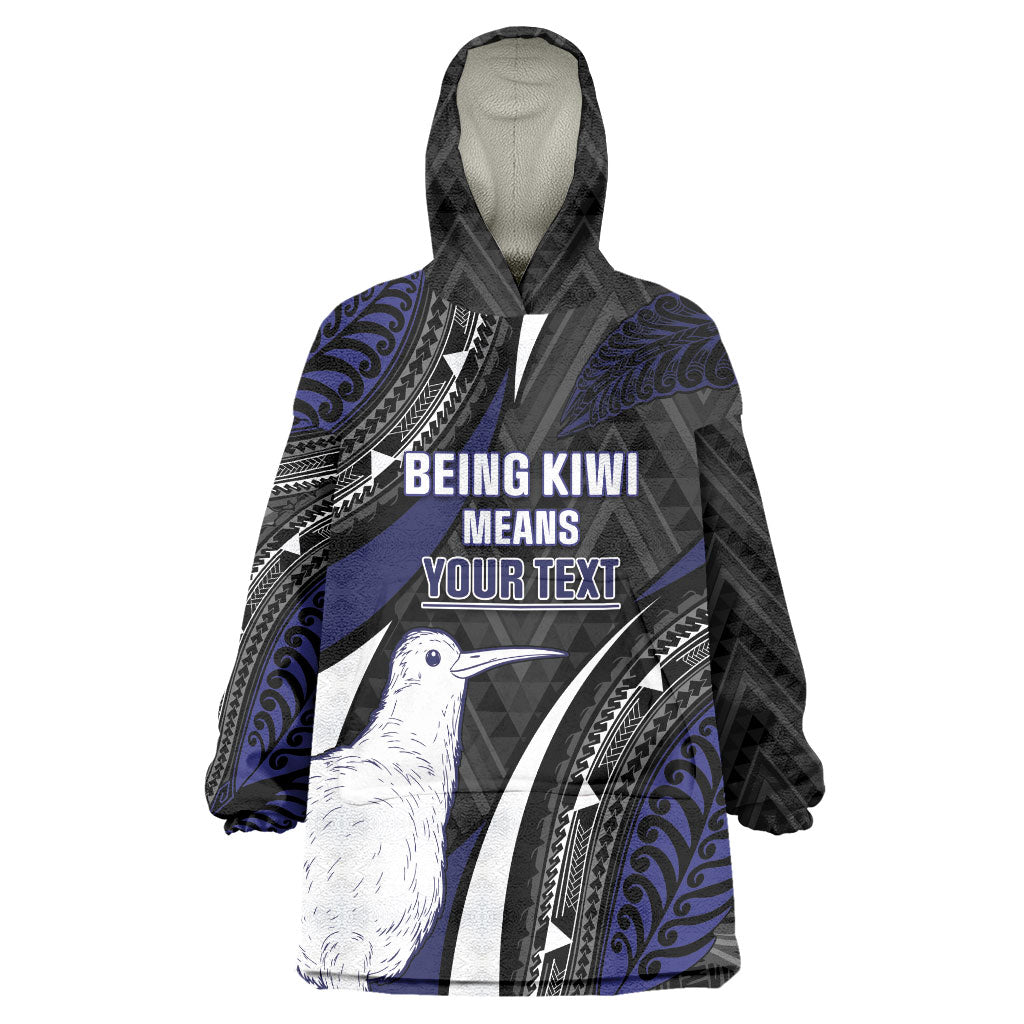 Personalised New Zealand Kiwi Wearable Blanket Hoodie Silver Fern Tribal Pattern