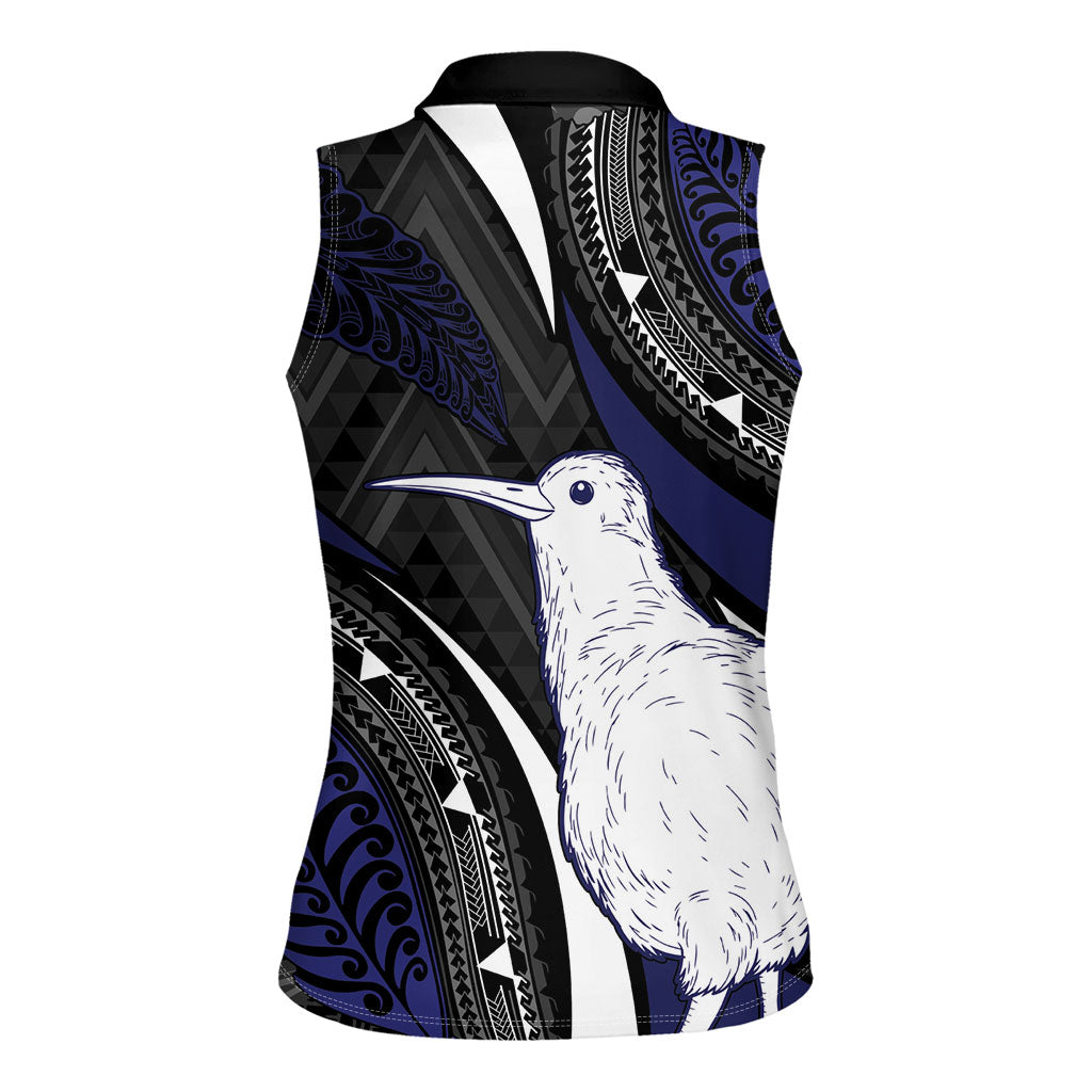 Personalised New Zealand Kiwi Women Sleeveless Polo Shirt Silver Fern Tribal Pattern DT05 - Polynesian Pride
