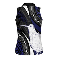 Personalised New Zealand Kiwi Women Sleeveless Polo Shirt Silver Fern Tribal Pattern DT05 - Polynesian Pride
