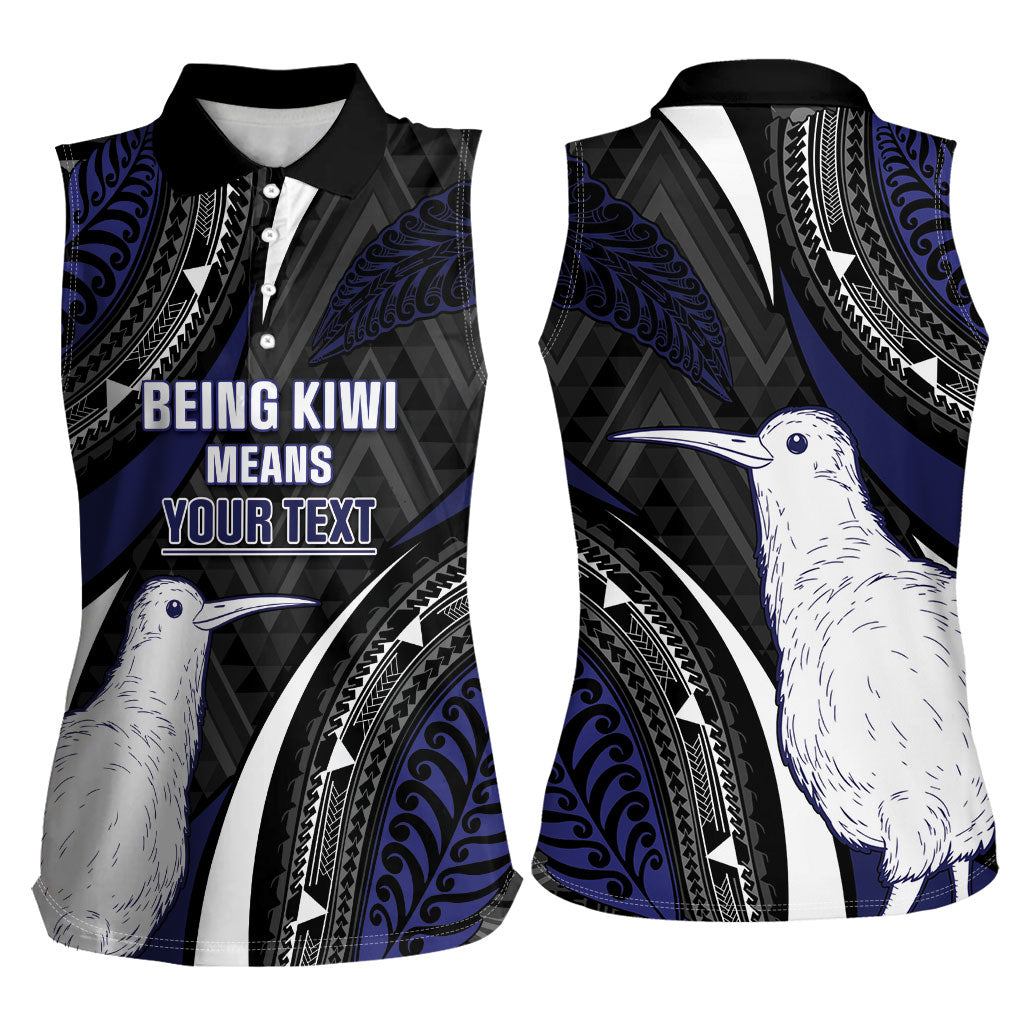 Personalised New Zealand Kiwi Women Sleeveless Polo Shirt Silver Fern Tribal Pattern DT05 - Polynesian Pride