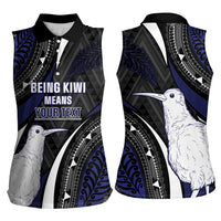 Personalised New Zealand Kiwi Women Sleeveless Polo Shirt Silver Fern Tribal Pattern DT05 - Polynesian Pride