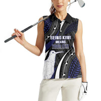 Personalised New Zealand Kiwi Women Sleeveless Polo Shirt Silver Fern Tribal Pattern DT05 - Polynesian Pride