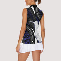 Personalised New Zealand Kiwi Women Sleeveless Polo Shirt Silver Fern Tribal Pattern DT05 - Polynesian Pride