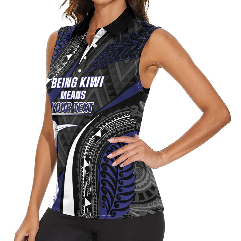 Personalised New Zealand Kiwi Women Sleeveless Polo Shirt Silver Fern Tribal Pattern DT05 - Polynesian Pride