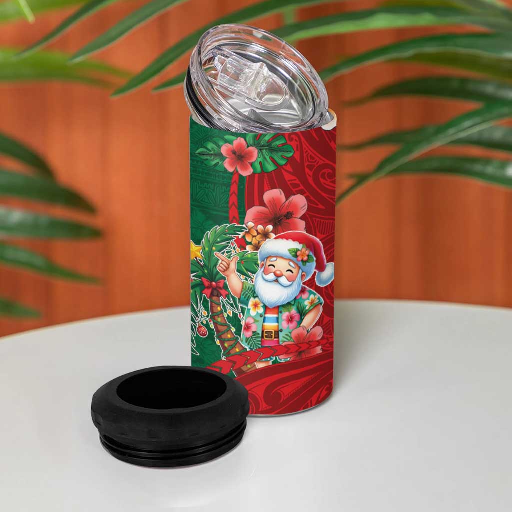 Hawaii Christmas 4 in 1 Can Cooler Tumbler Mele Kalikimaka Funny Hawaiian Santa DT05 - Polynesian Pride