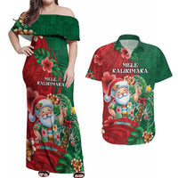 Hawaii Christmas Couples Matching Off Shoulder Maxi Dress and Hawaiian Shirt Mele Kalikimaka Funny Hawaiian Santa DT05 Green - Polynesian Pride