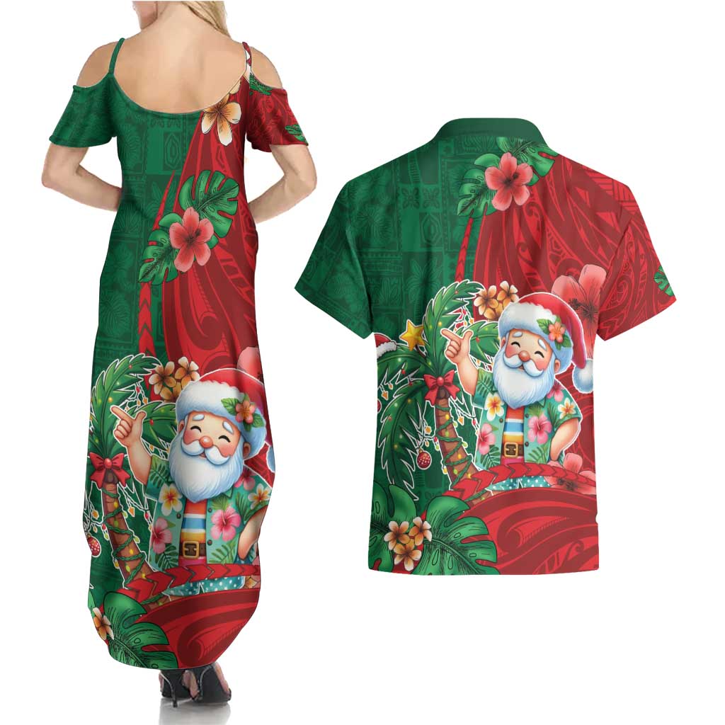 Hawaii Christmas Couples Matching Summer Maxi Dress and Hawaiian Shirt Mele Kalikimaka Funny Hawaiian Santa DT05 - Polynesian Pride