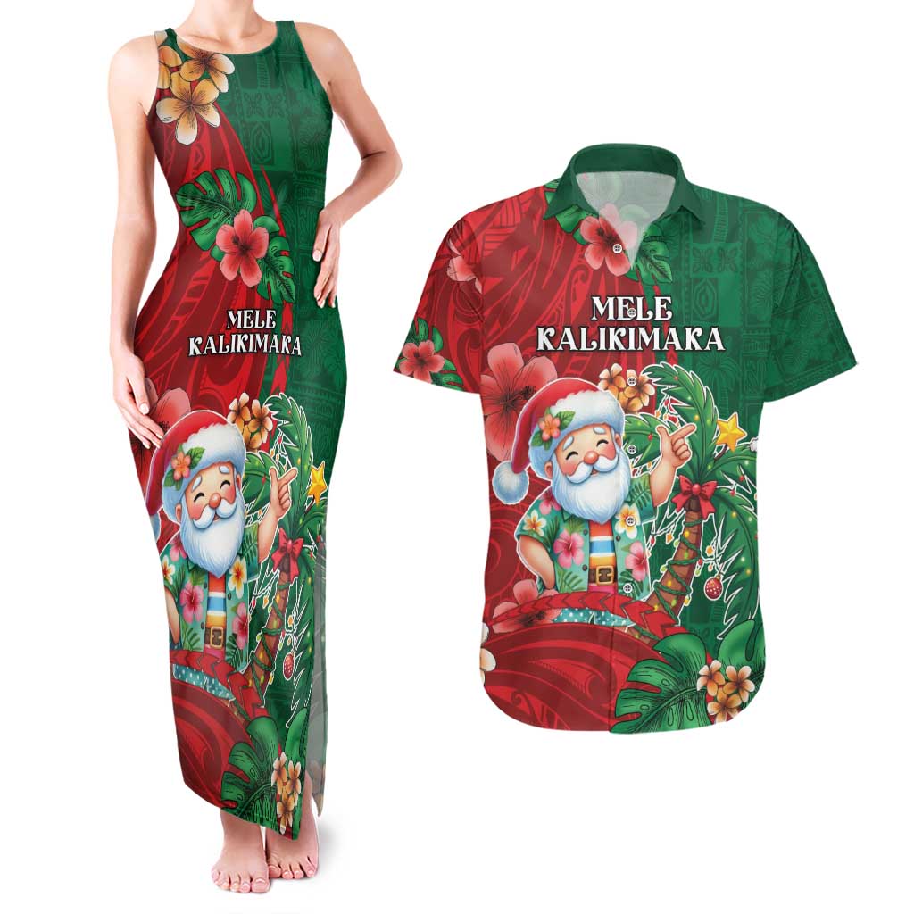 Hawaii Christmas Couples Matching Tank Maxi Dress and Hawaiian Shirt Mele Kalikimaka Funny Hawaiian Santa DT05 Green - Polynesian Pride