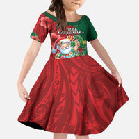 Hawaii Christmas Family Matching Off The Shoulder Long Sleeve Dress and Hawaiian Shirt Mele Kalikimaka Funny Hawaiian Santa DT05 Daughter's Dress Green - Polynesian Pride
