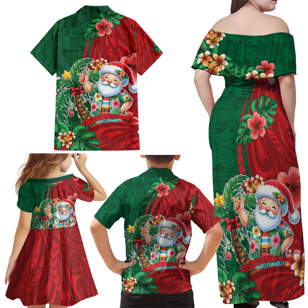 Hawaii Christmas Family Matching Off Shoulder Maxi Dress and Hawaiian Shirt Mele Kalikimaka Funny Hawaiian Santa DT05 - Polynesian Pride