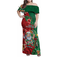 Hawaii Christmas Family Matching Off Shoulder Maxi Dress and Hawaiian Shirt Mele Kalikimaka Funny Hawaiian Santa DT05 Mom's Dress Green - Polynesian Pride