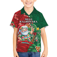 Hawaii Christmas Family Matching Off Shoulder Maxi Dress and Hawaiian Shirt Mele Kalikimaka Funny Hawaiian Santa DT05 Son's Shirt Green - Polynesian Pride