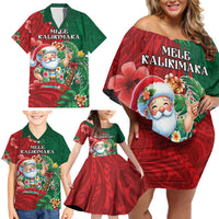 Hawaii Christmas Family Matching Off Shoulder Short Dress and Hawaiian Shirt Mele Kalikimaka Funny Hawaiian Santa DT05 - Polynesian Pride