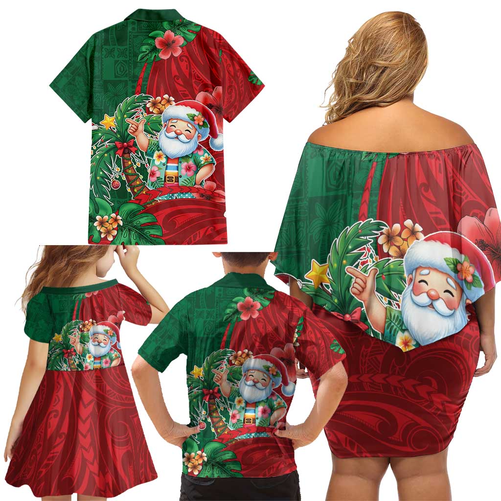 Hawaii Christmas Family Matching Off Shoulder Short Dress and Hawaiian Shirt Mele Kalikimaka Funny Hawaiian Santa DT05 - Polynesian Pride