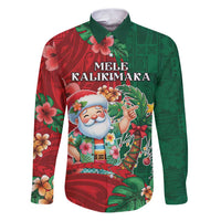 Hawaii Christmas Family Matching Puletasi and Hawaiian Shirt Mele Kalikimaka Funny Hawaiian Santa DT05 Dad's Shirt - Long Sleeve Green - Polynesian Pride