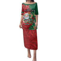 Hawaii Christmas Family Matching Puletasi and Hawaiian Shirt Mele Kalikimaka Funny Hawaiian Santa DT05 Mom's Dress Green - Polynesian Pride