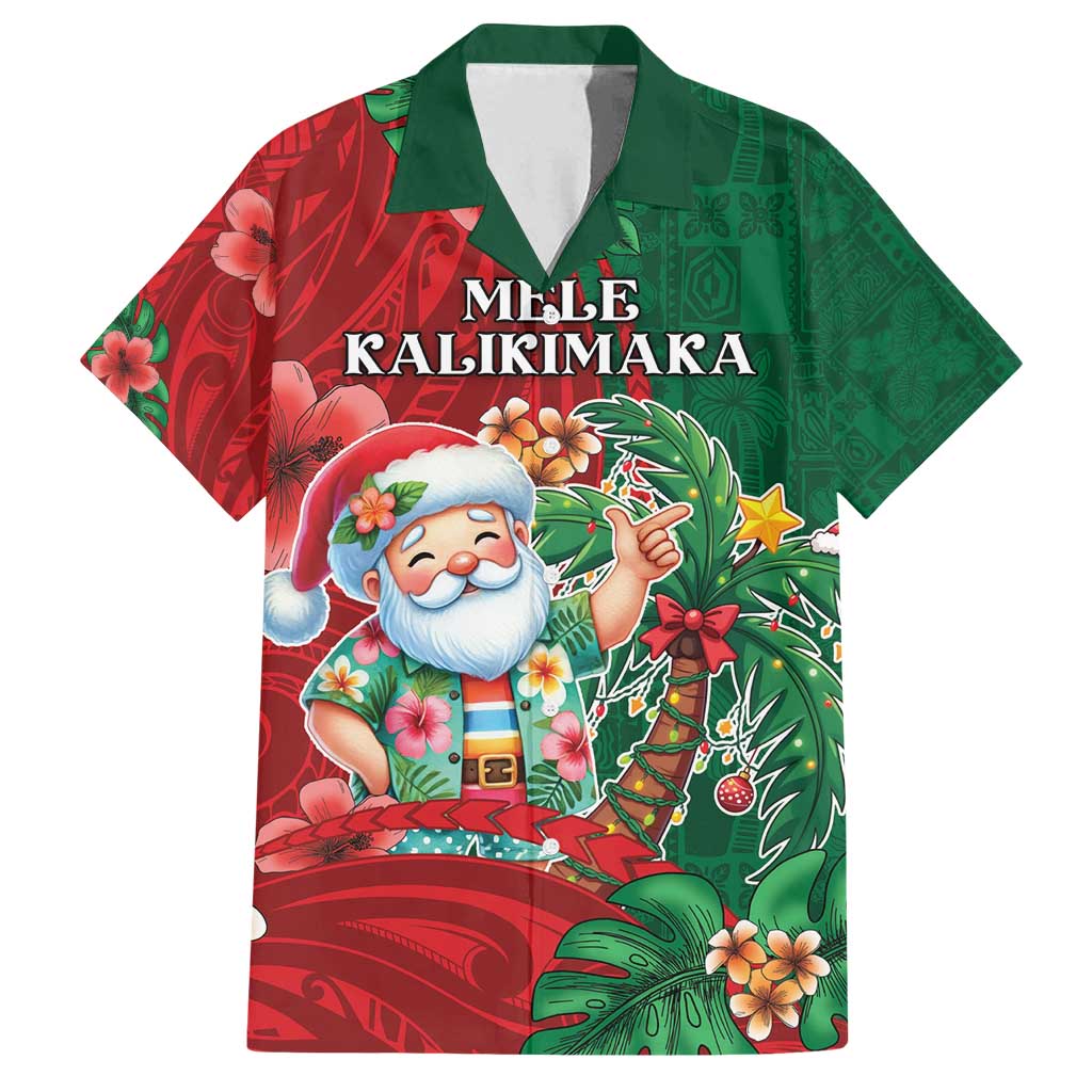 Hawaii Christmas Family Matching Summer Maxi Dress and Hawaiian Shirt Mele Kalikimaka Funny Hawaiian Santa DT05 Dad's Shirt - Short Sleeve Green - Polynesian Pride