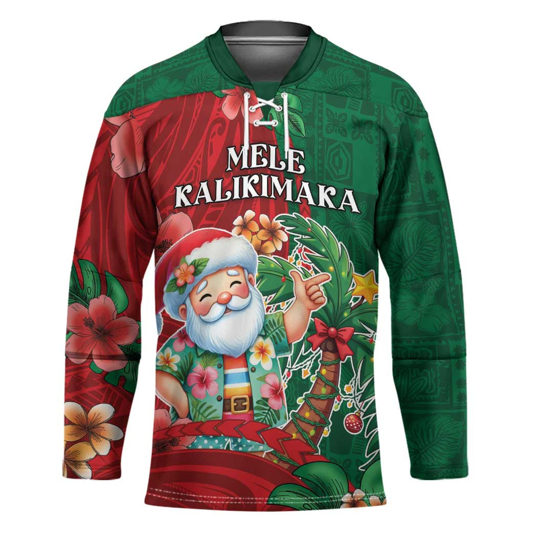Hawaii Christmas Hockey Jersey Mele Kalikimaka Funny Hawaiian Santa - Polynesian Pride