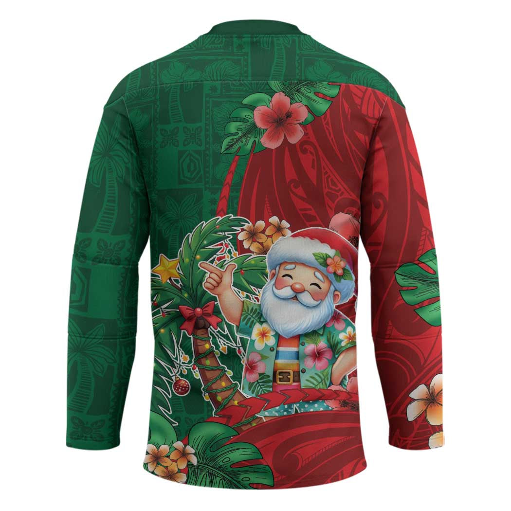 Hawaii Christmas Hockey Jersey Mele Kalikimaka Funny Hawaiian Santa - Polynesian Pride