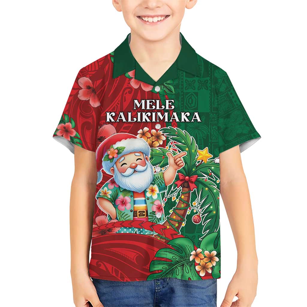 Hawaii Christmas Kid Hawaiian Shirt Mele Kalikimaka Funny Hawaiian Santa DT05 Kid Green - Polynesian Pride